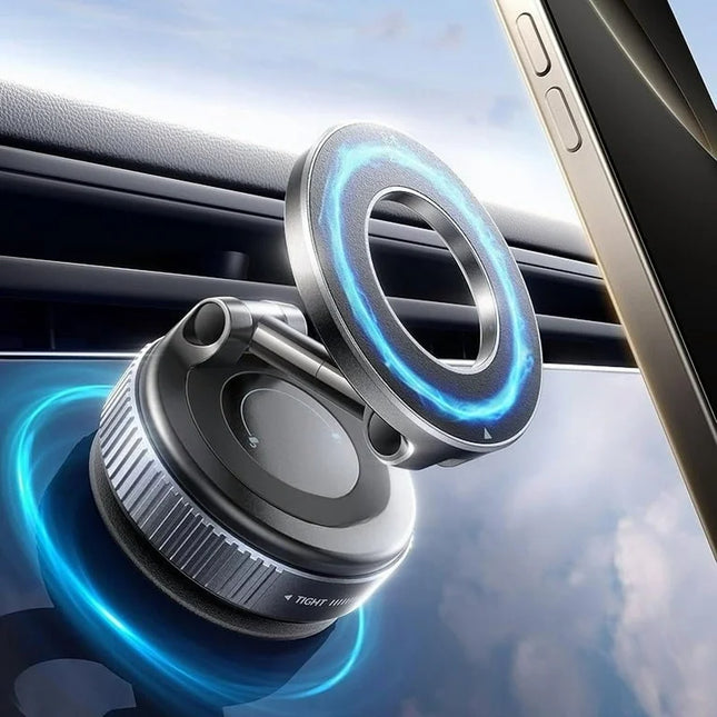 Magnetic Car Phone Holder – Foldable, 360° Adjustable Vacuum Mount (MagSafe Compatible)